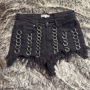 Current Mood Black Jean Shorts with Chain Accents